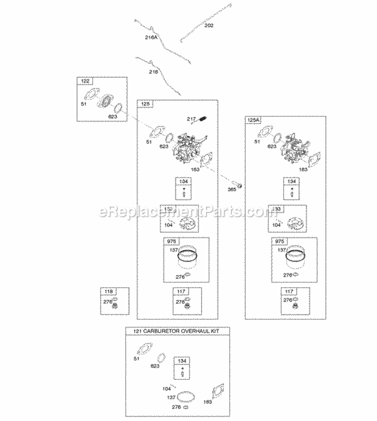 Carburetor Carburetor Overhaul Kit Diagram and Parts List for  Briggs and Stratton Engine